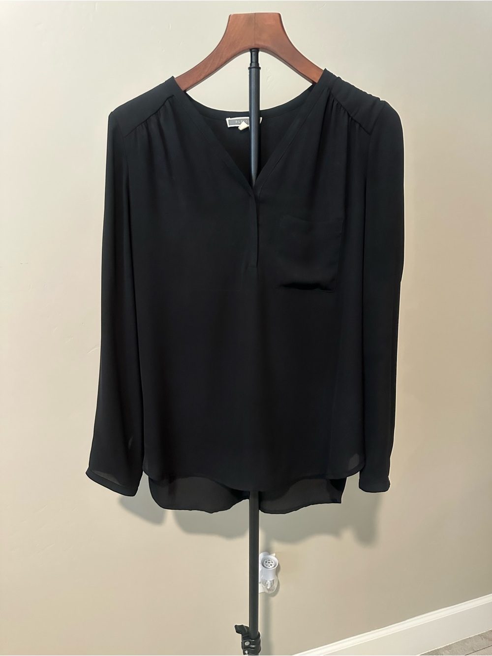 Classic Black Women's V-Neck Long-Sleeve Blouse